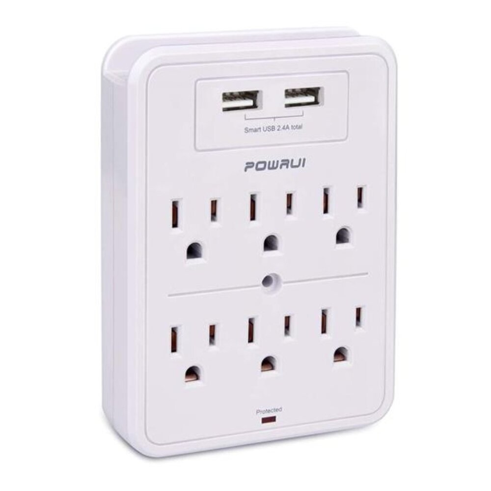 Surge Protector, USB Wall Charger with 2 USB Charging Ports(Smart 2.4A Total)